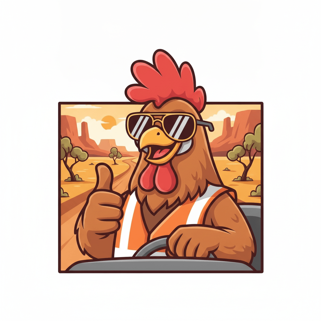 Clucky the chicken mascot driving